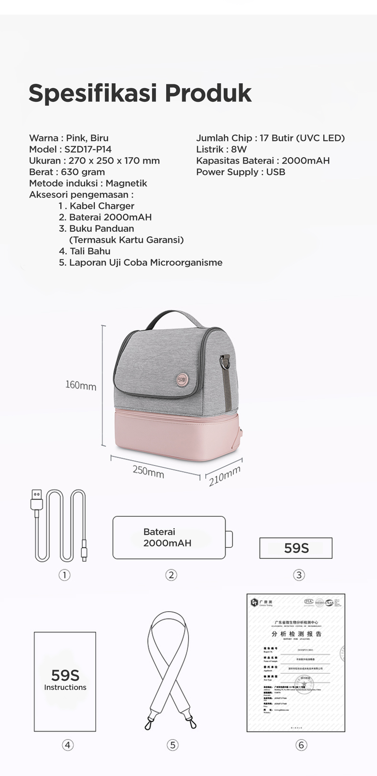 59S UVC LED Sterilizer Mommy Bag Blue (Tas Strerilizer Portable)