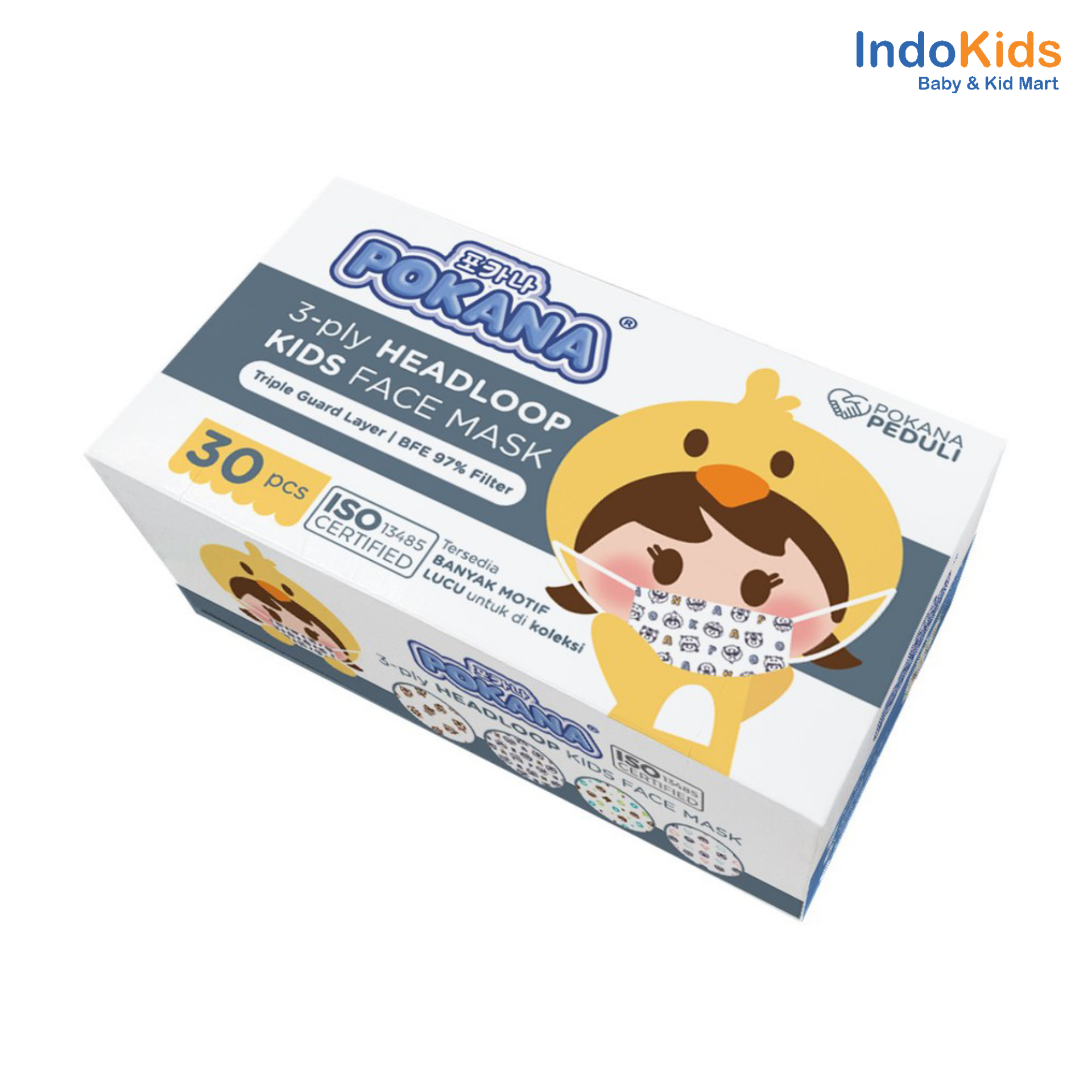 Pokana 3 Ply Headloop Kids Face Mask